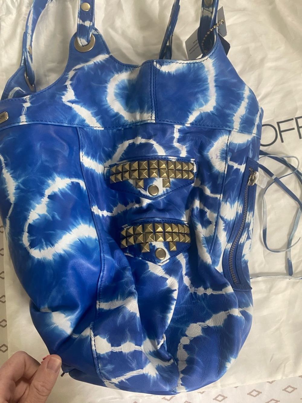 RARE Sample NWT Rebecca Minkoff Easy Rider Blue and White Tie-Dye Hobo Bag - Picture 2 of 16